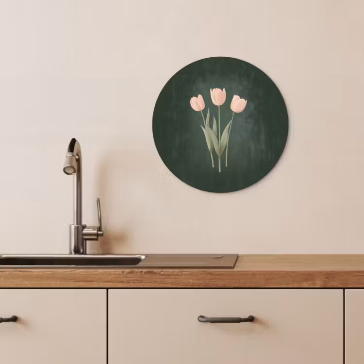 Cuadro redondo - Tulipanes - Amor - Verde oscuro — 2