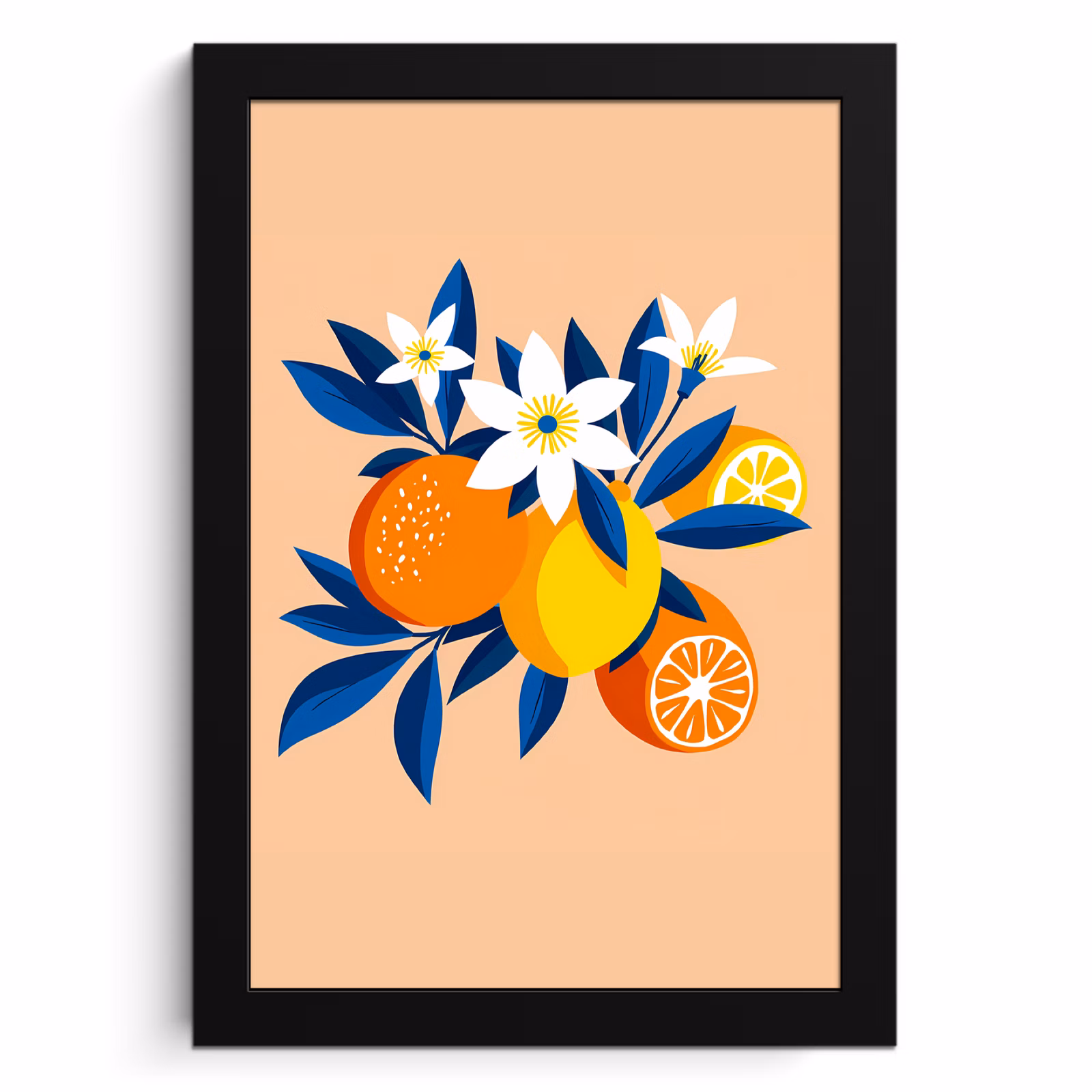 Cuadros enmarcados - Ilustración - Naranjas - Azul oscuro - Flores — 1