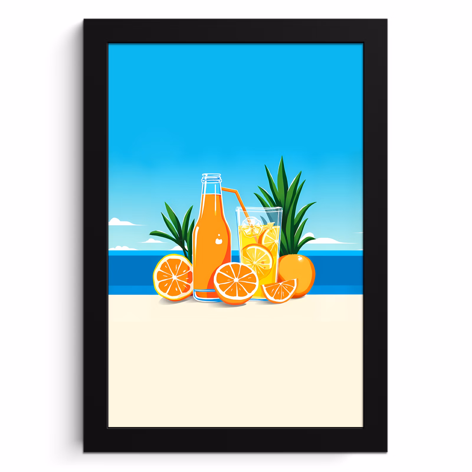 Cuadros enmarcados - Naranjas - Cubitos de hielo - Mar - Ilustración — 1