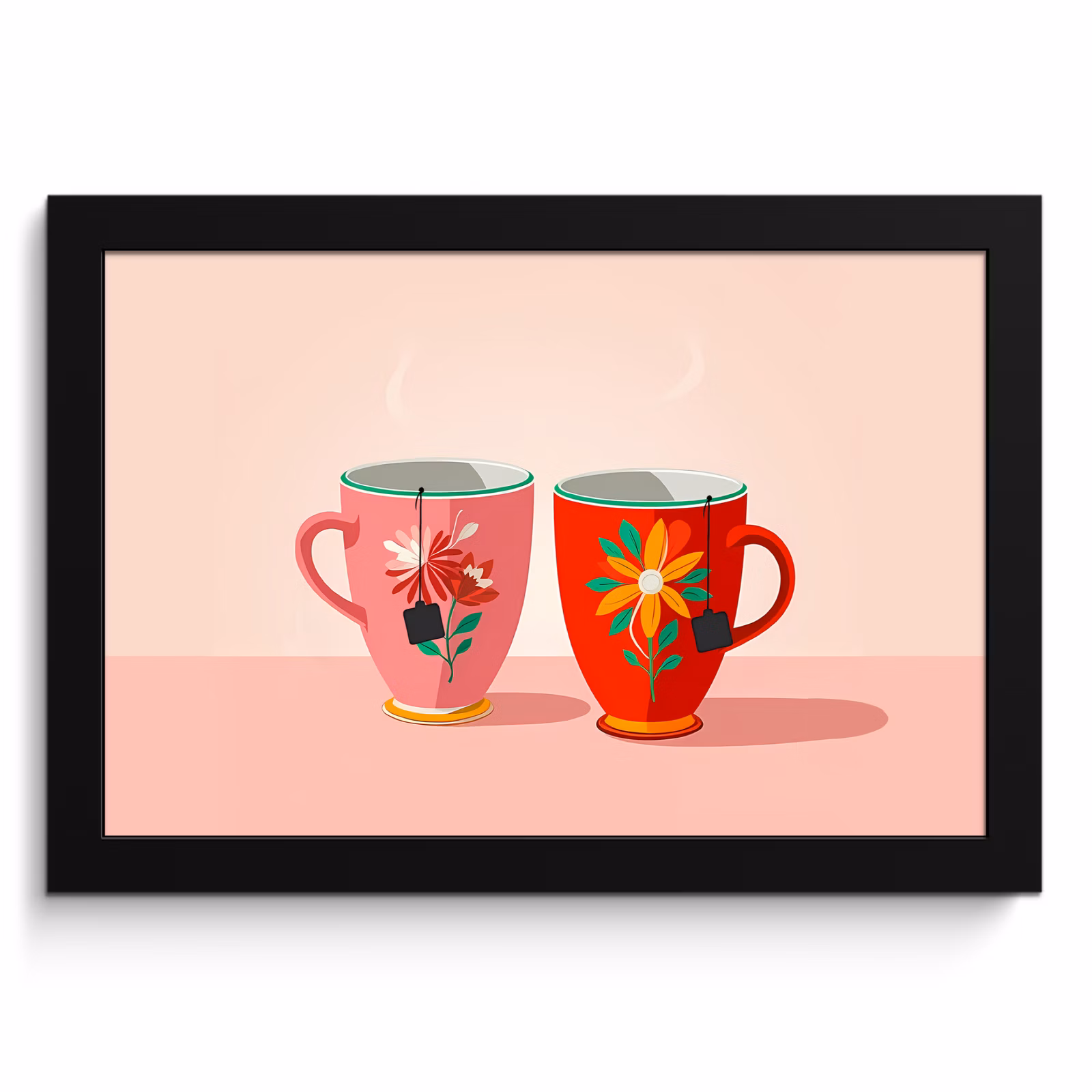 Cuadros enmarcados - Tazas de té - Flores - Rosa - Bolsitas de té — 1