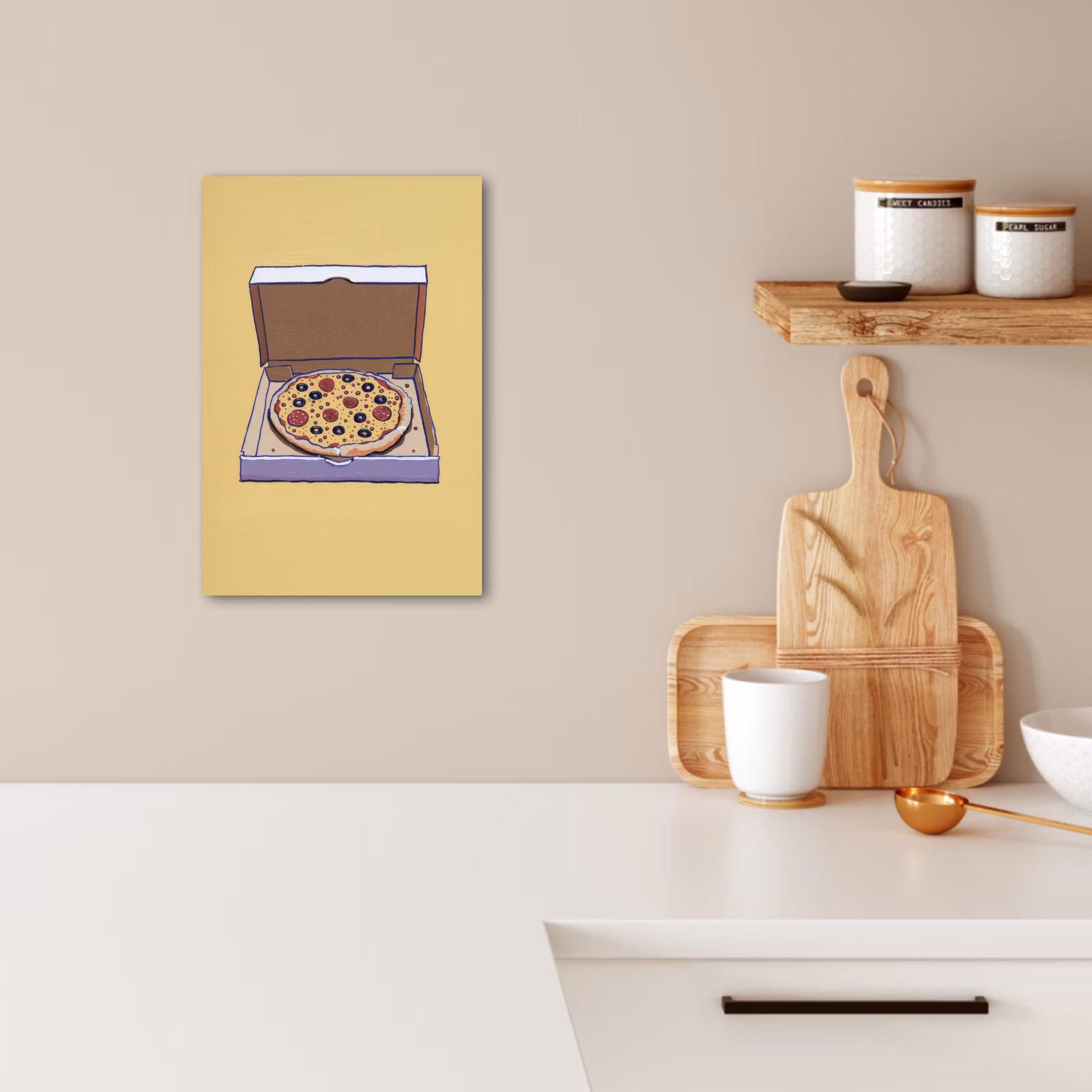 Lienzos decorativos - Pizza - Caja - Salami - Ilustración — 1