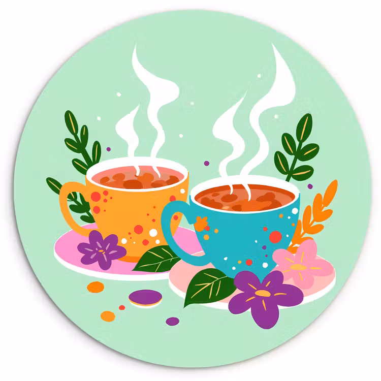 Cuadro redondo - Té - Ilustración - Tazas - Flores — 1