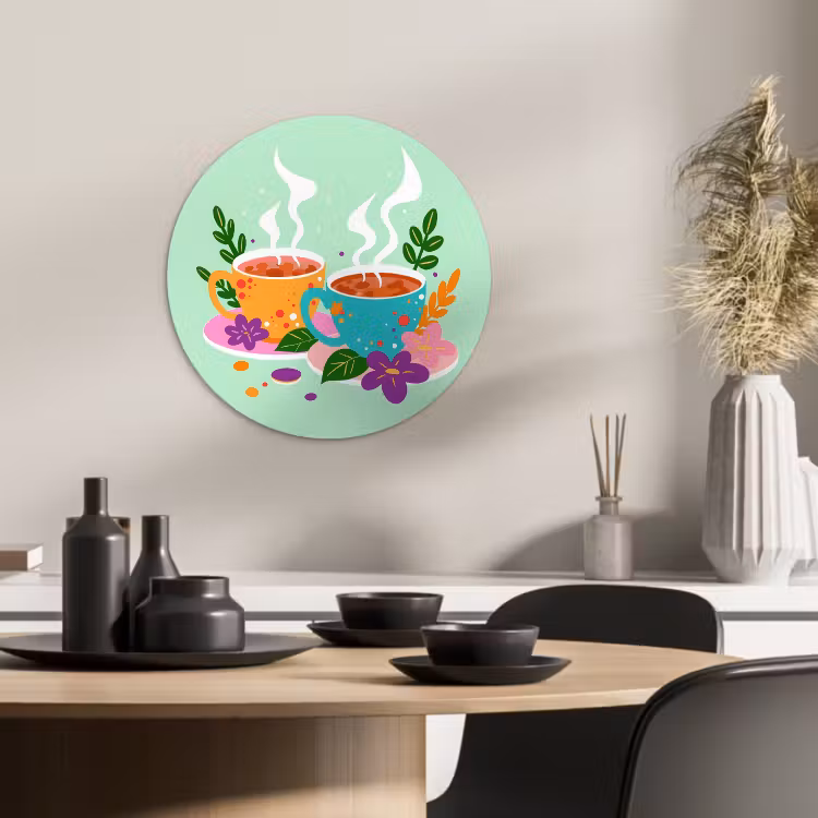 Cuadro redondo - Té - Ilustración - Tazas - Flores — 4