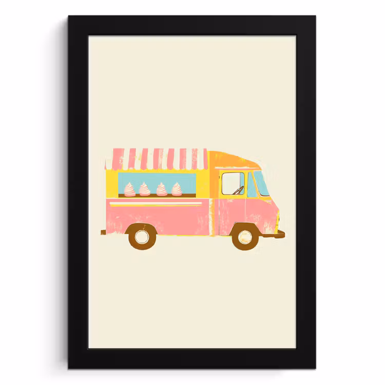 Cuadros enmarcados - Carrito de helados - Retro - Helados suaves - Rosa — 1