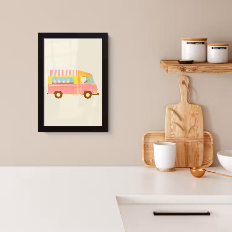 Cuadros enmarcados - Carrito de helados - Retro - Helados suaves - Rosa — 2