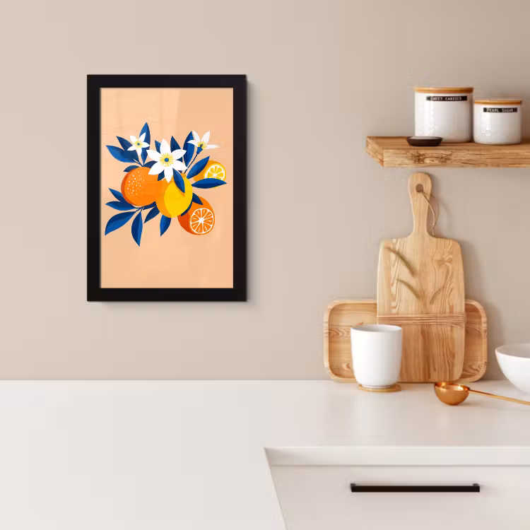 Cuadros enmarcados - Ilustración - Naranjas - Azul oscuro - Flores — 2