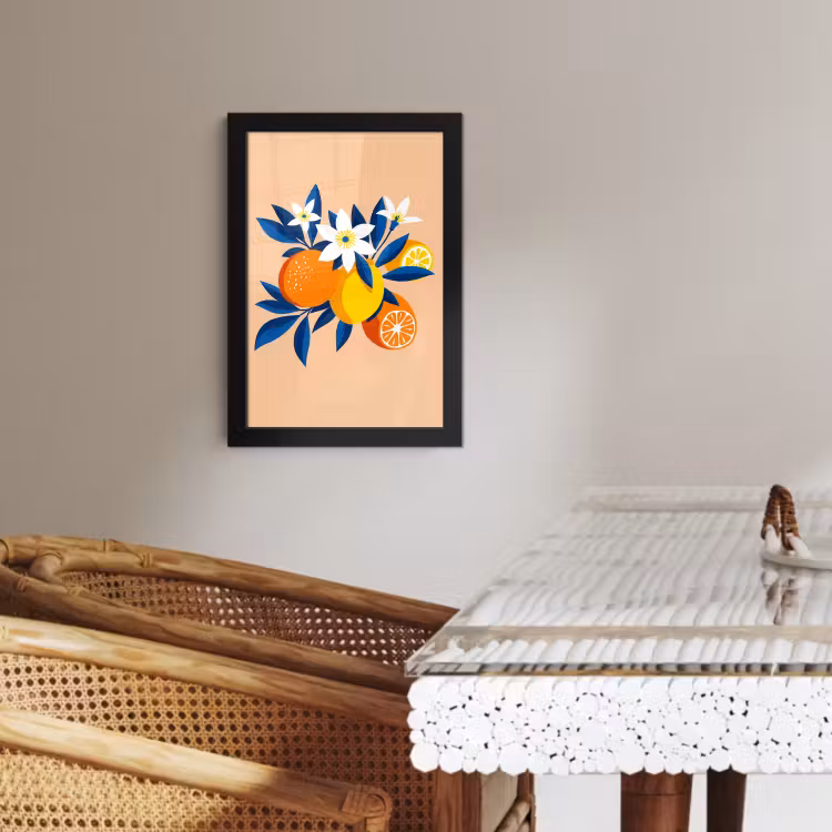 Cuadros enmarcados - Ilustración - Naranjas - Azul oscuro - Flores — 3