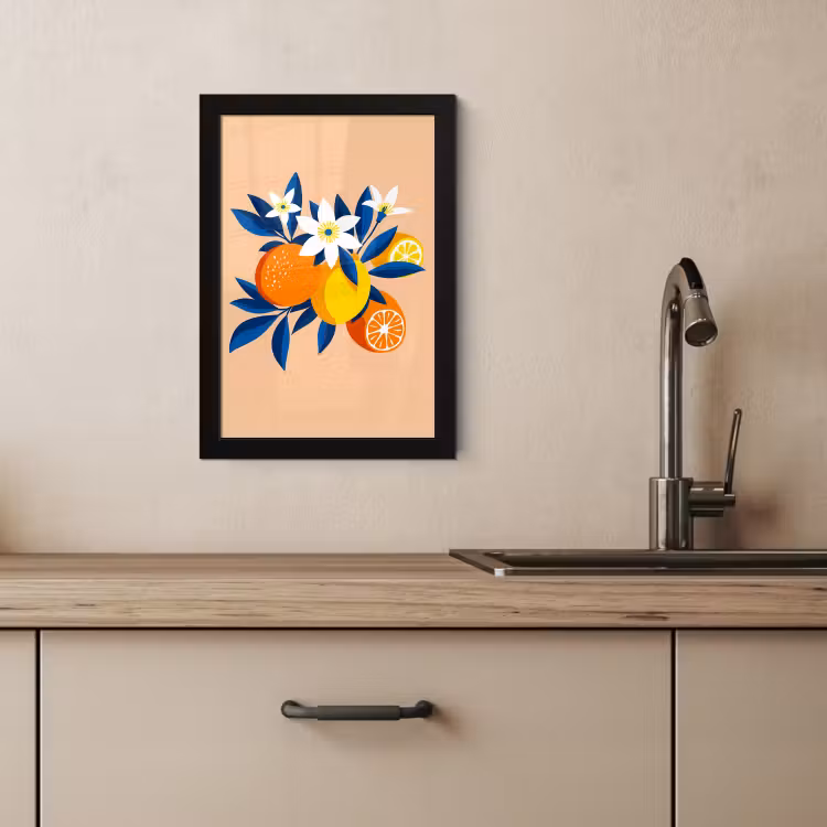 Cuadros enmarcados - Ilustración - Naranjas - Azul oscuro - Flores — 4