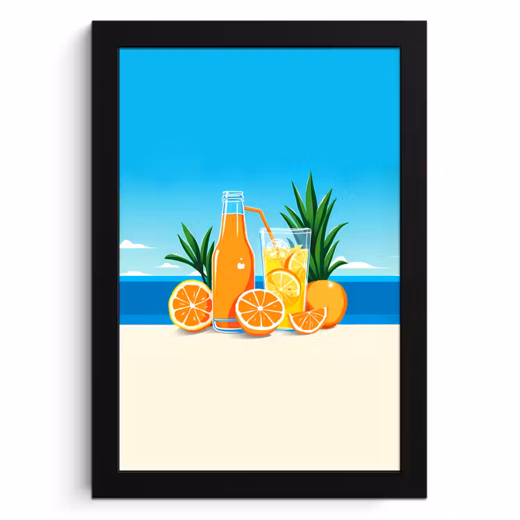 Cuadros enmarcados - Naranjas - Cubitos de hielo - Mar - Ilustración — 1