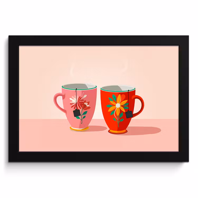 Cuadros enmarcados - Tazas de té - Flores - Rosa - Bolsitas de té — 1