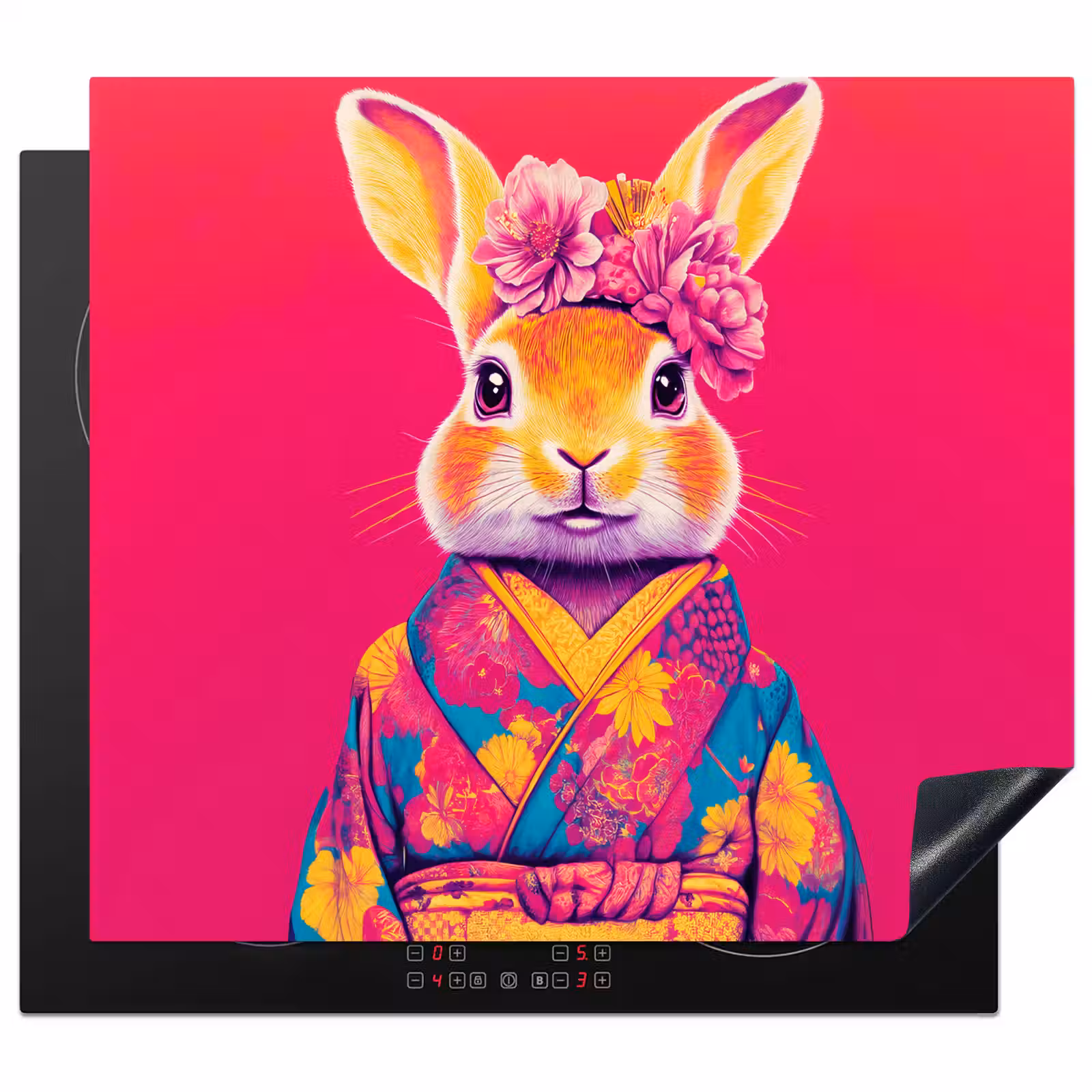 Protector de inducción - Conejo - Flores - Colorido - Kimono — 1