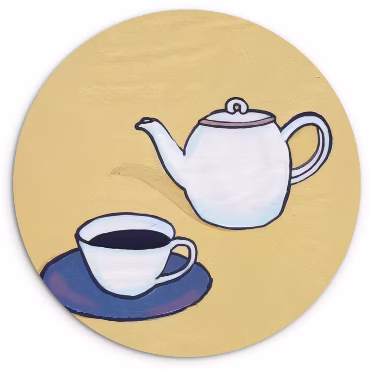 Cuadro redondo - Tetera - Taza - Beige - Ilustración — 1