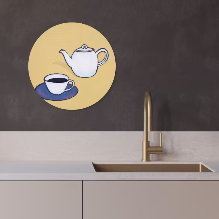 Cuadro redondo - Tetera - Taza - Beige - Ilustración — 2