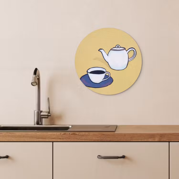 Cuadro redondo - Tetera - Taza - Beige - Ilustración — 4