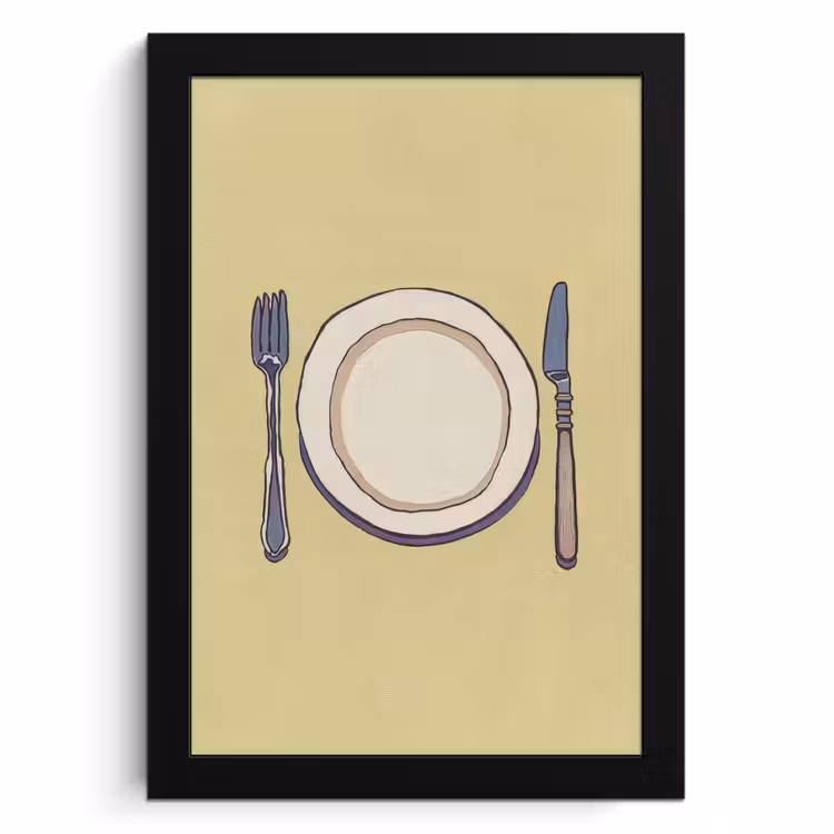 Cuadros enmarcados - Ilustración - Plato - Cubiertos - Beige — 1