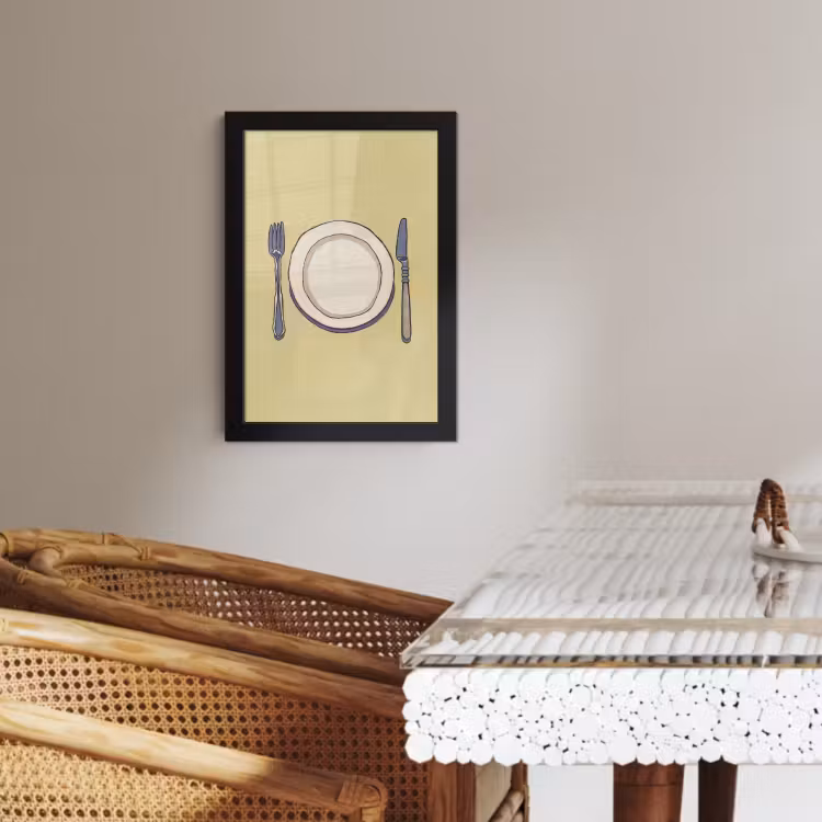 Cuadros enmarcados - Ilustración - Plato - Cubiertos - Beige — 3