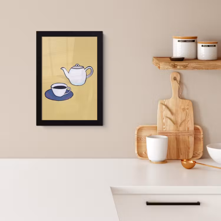 Cuadros enmarcados - Tetera - Taza - Beige - Ilustración — 2
