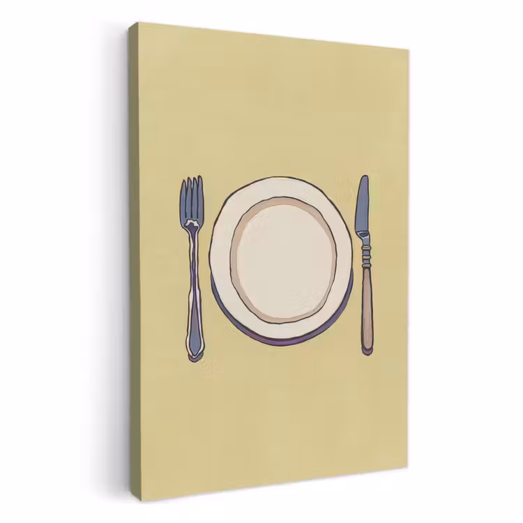 Lienzos decorativos - Ilustración - Plato - Cubiertos - Beige — 1