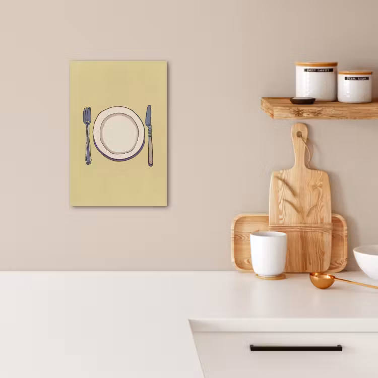 Lienzos decorativos - Ilustración - Plato - Cubiertos - Beige — 2