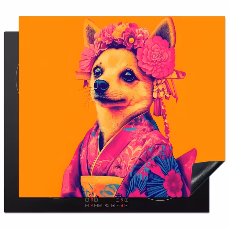 Protector de inducción - Kimono - Perrito - Corona de flores - Naranja — 1