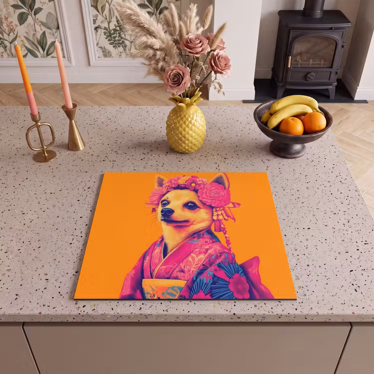 Protector de inducción - Kimono - Perrito - Corona de flores - Naranja — 3