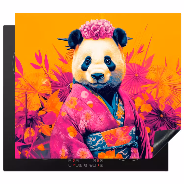 Protector de inducción - Kimono - Rosa - Panda - Corona de flores — 1