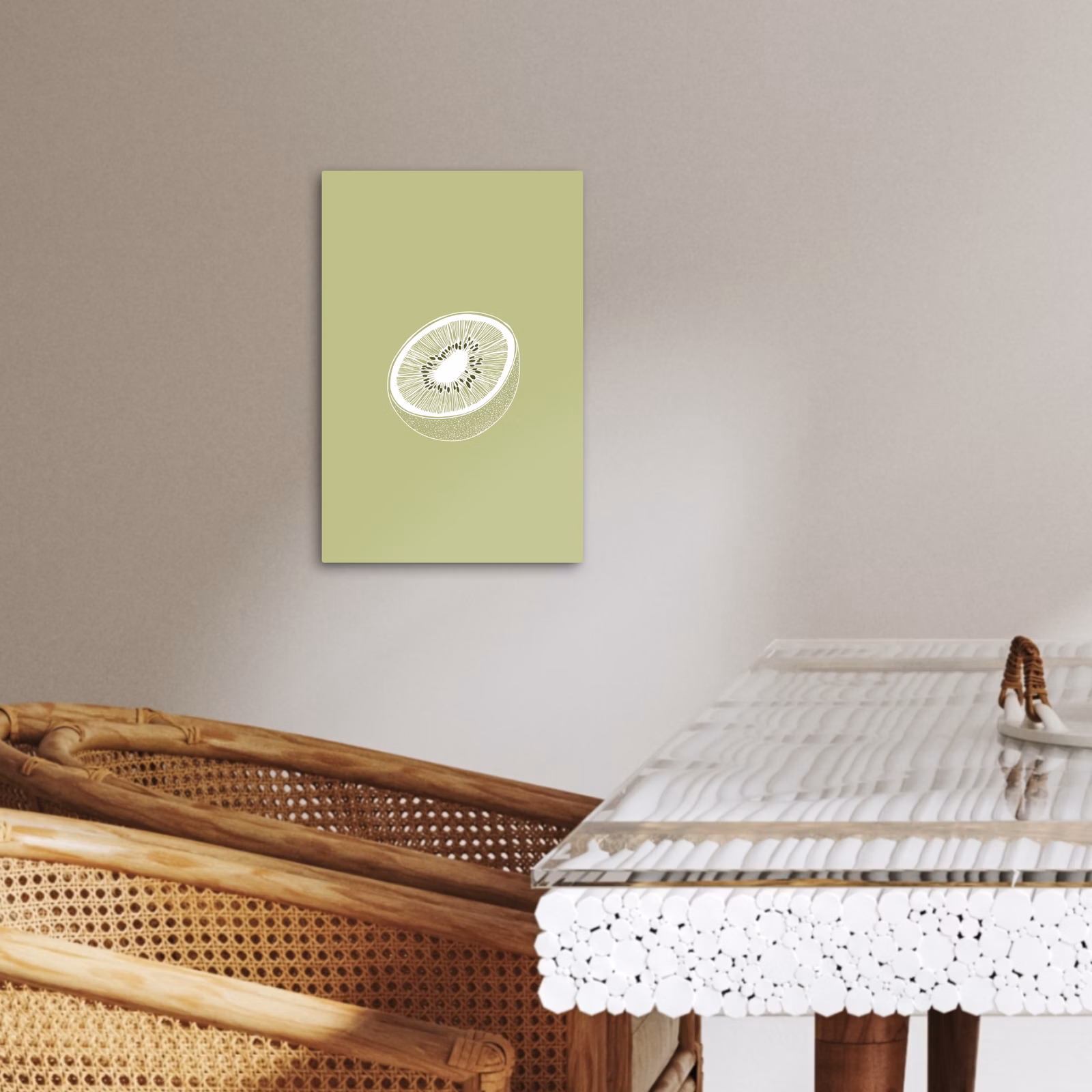 Lienzos decorativos - Kiwi - Dibujo lineal - Minimalista - Verde — 1