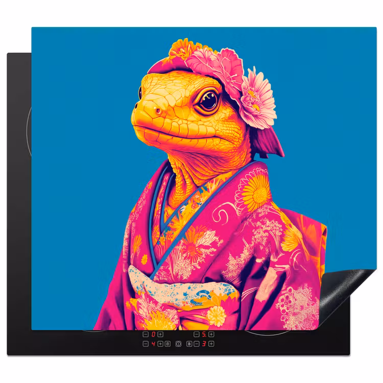 Protector de inducción - Corona de flores - Lagarto - Kimono - Morado — 1