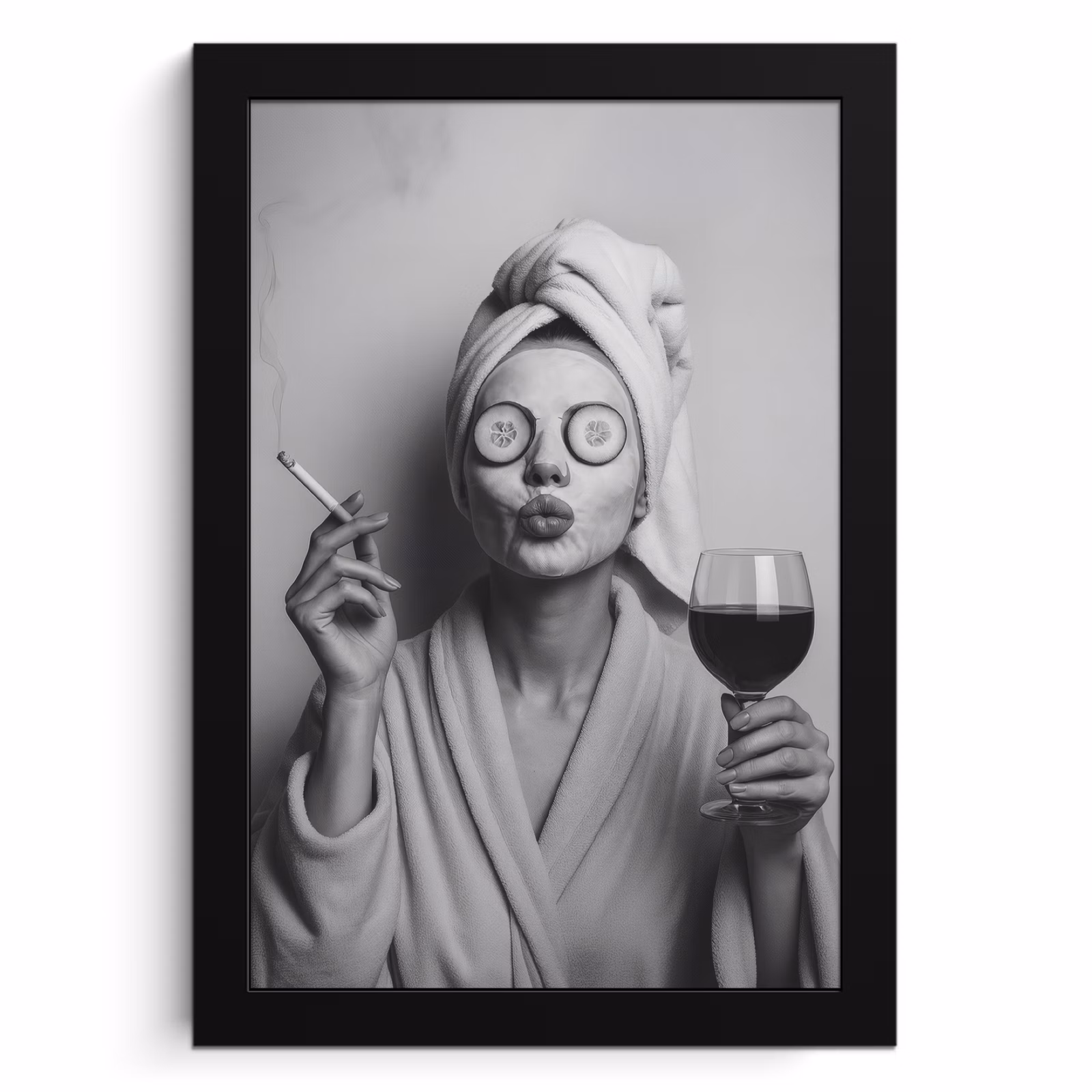 Cuadros enmarcados - Mujer - Máscara - Vino - Cigarrillo — 1