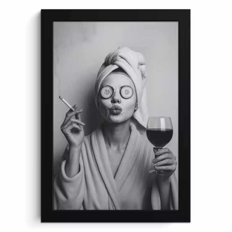Cuadros enmarcados - Mujer - Máscara - Vino - Cigarrillo — 1