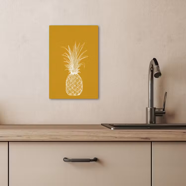 Lienzos decorativos - Ilustración lineal - Piña - Corona de hojas - Amarillo ocre — 1