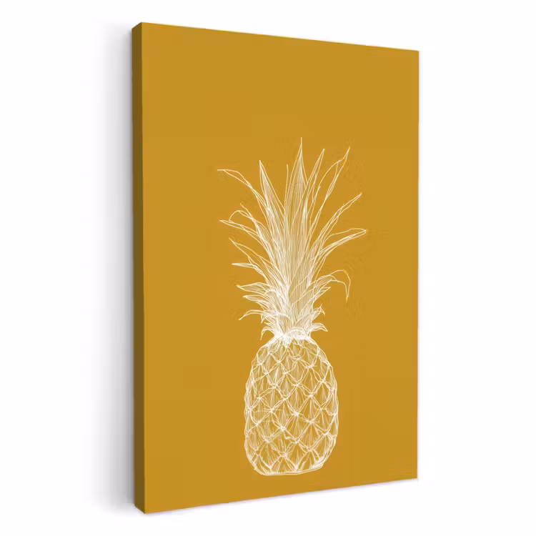 Lienzos decorativos - Ilustración lineal - Piña - Corona de hojas - Amarillo ocre — 2