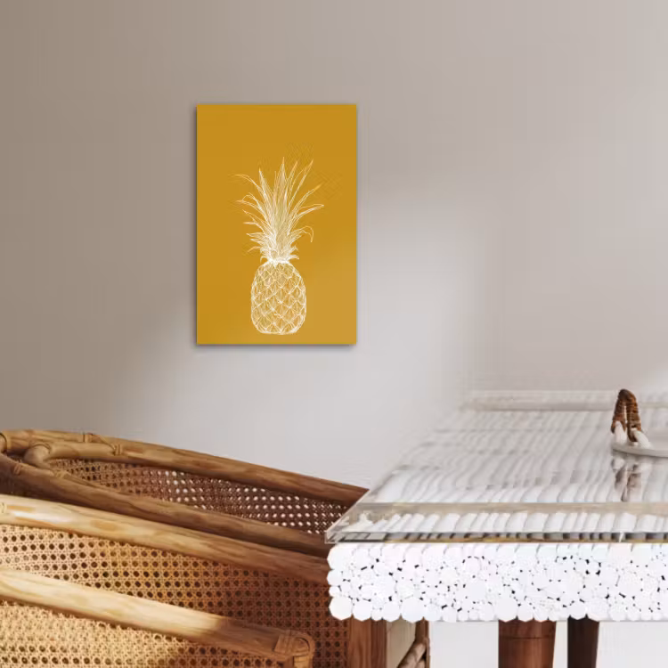 Lienzos decorativos - Ilustración lineal - Piña - Corona de hojas - Amarillo ocre — 3
