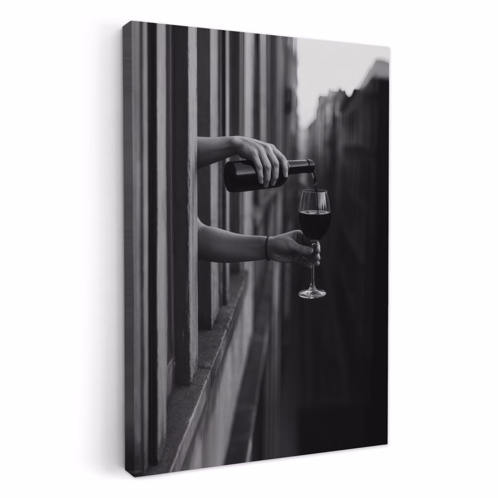 Lienzos decorativos - Botella de vino - Vidrio - Manos - Ventana — 1