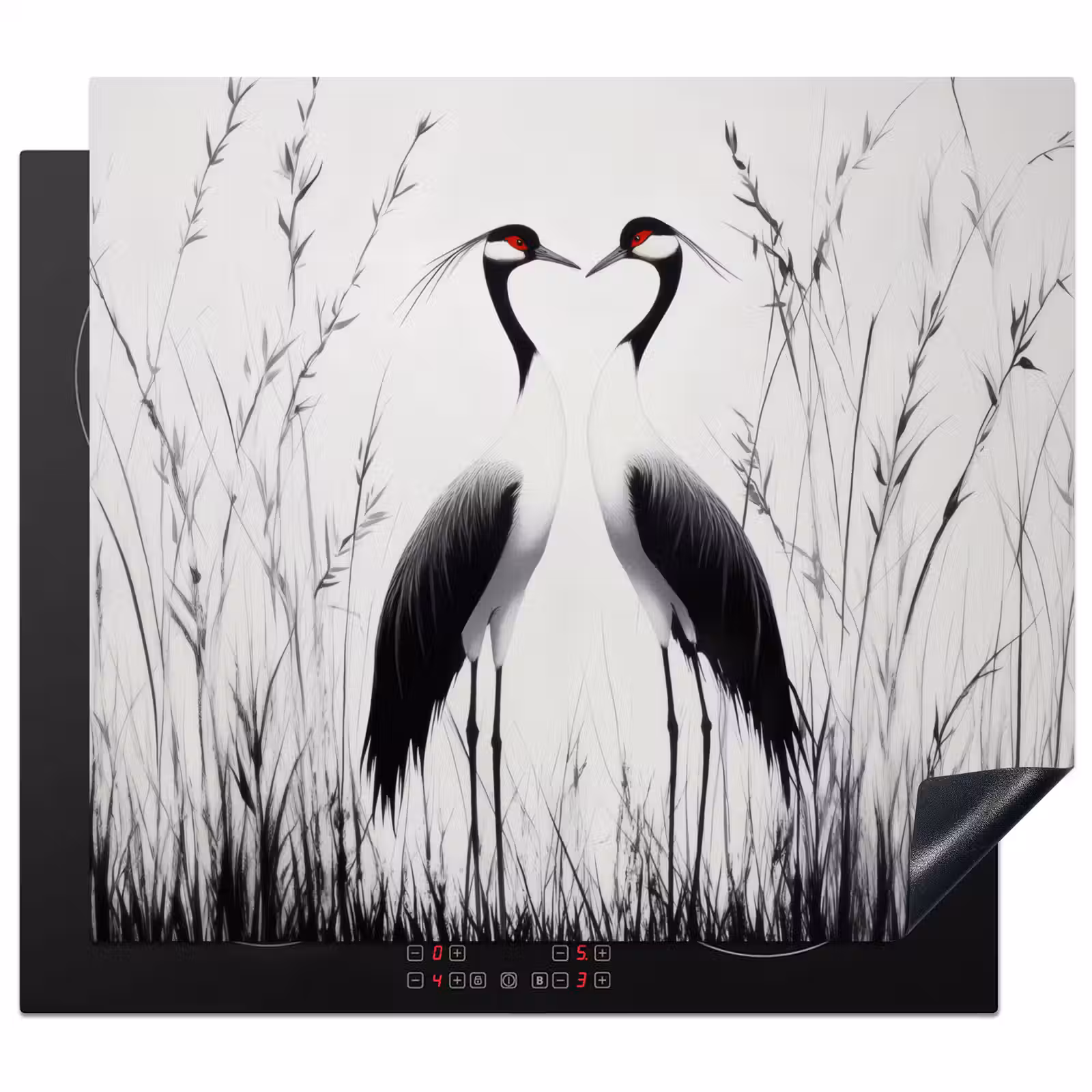 Protector de inducción - Grulla - Hierba - Forma de corazón - Negro — 1