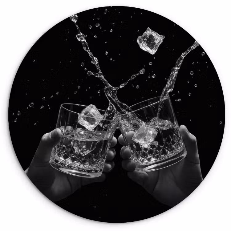 Cuadro redondo - Vasos Whicky - Ice - Splashes - Negro — 1