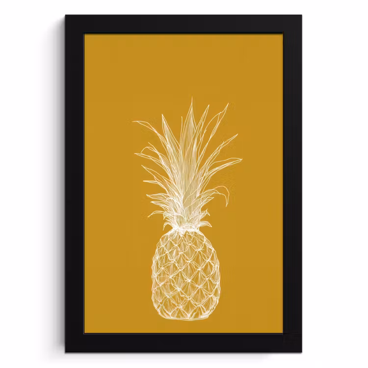 Cuadros enmarcados - Ilustración lineal - Piña - Corona de hojas - Amarillo ocre — 1