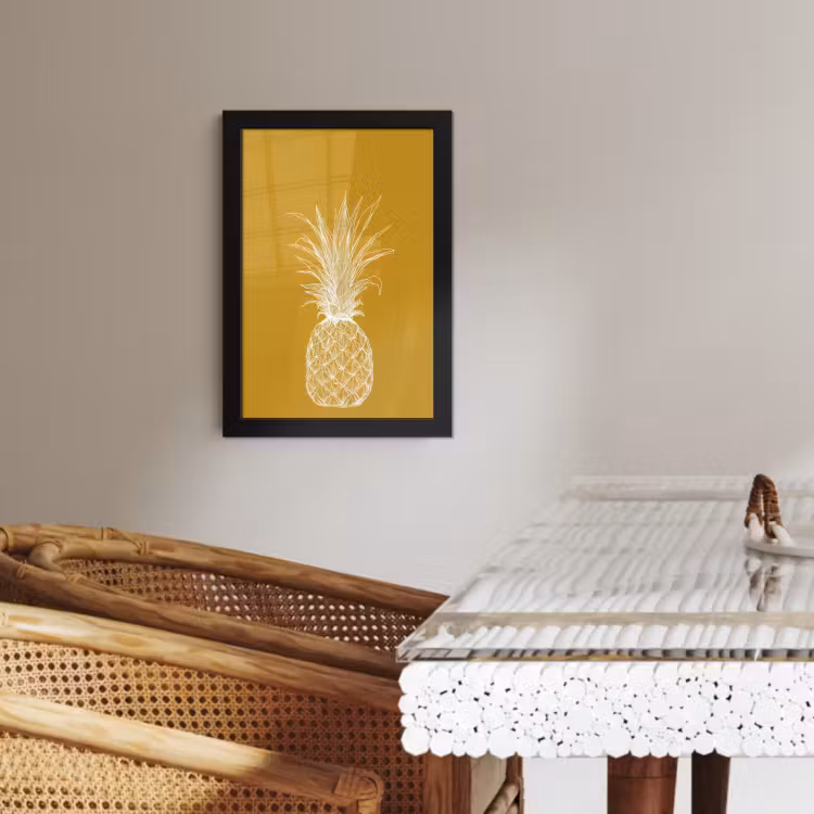 Cuadros enmarcados - Ilustración lineal - Piña - Corona de hojas - Amarillo ocre — 2