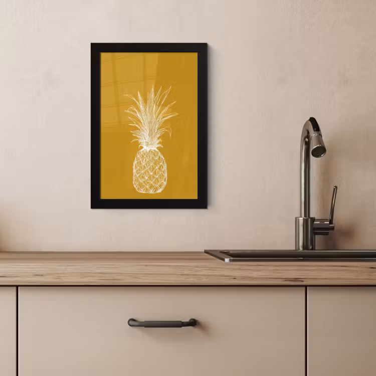 Cuadros enmarcados - Ilustración lineal - Piña - Corona de hojas - Amarillo ocre — 3