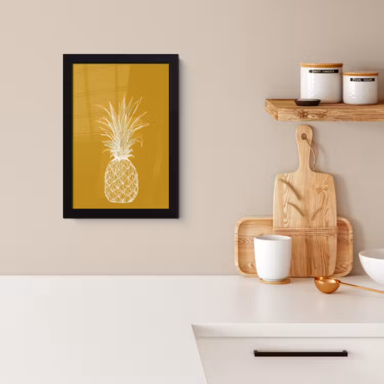 Cuadros enmarcados - Ilustración lineal - Piña - Corona de hojas - Amarillo ocre — 4