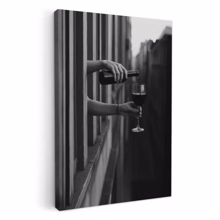 Lienzos decorativos - Botella de vino - Vidrio - Manos - Ventana — 1