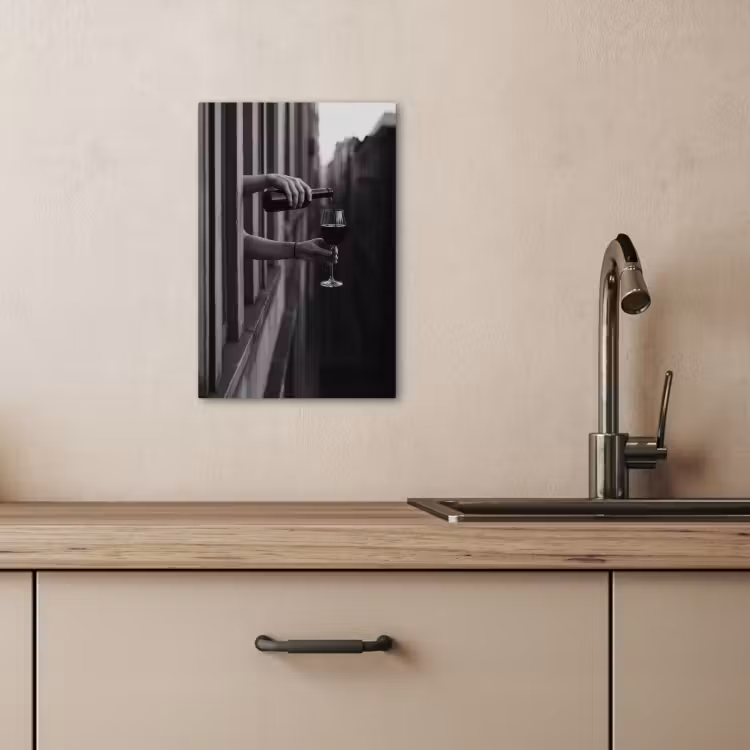Lienzos decorativos - Botella de vino - Vidrio - Manos - Ventana — 4