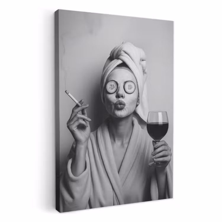 Lienzos decorativos - Mujer - Máscara - Vino - Cigarrillo — 2