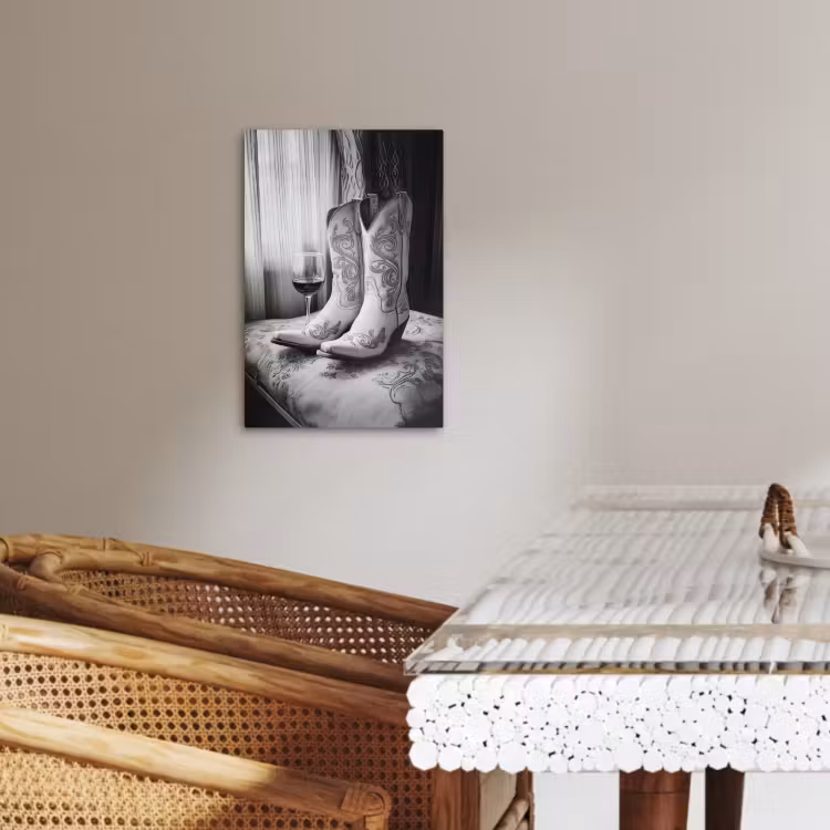 Lienzos decorativos - Vino - Botas vaqueras - Luz de ventana - Blanco — 2