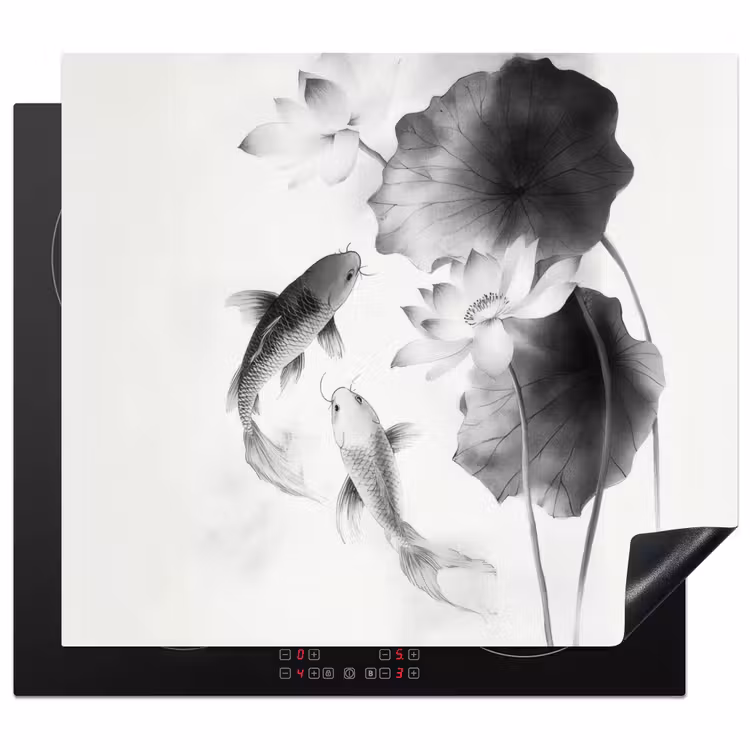 Protector de inducción - Flores de loto - Peces - Hojas - Negro — 1