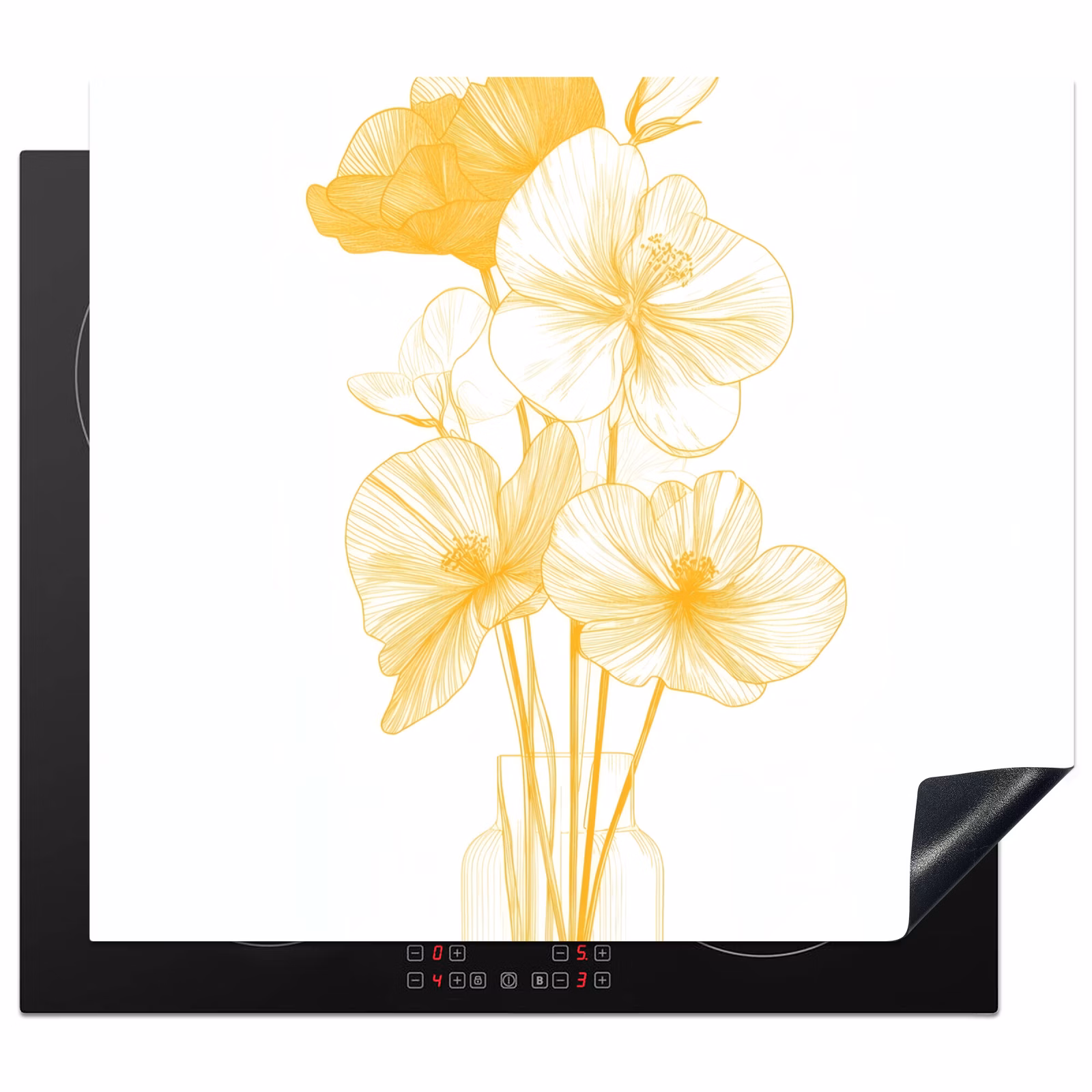 Protector de inducción - Dibujo lineal - Flores - Amarillo - Jarrón — 1