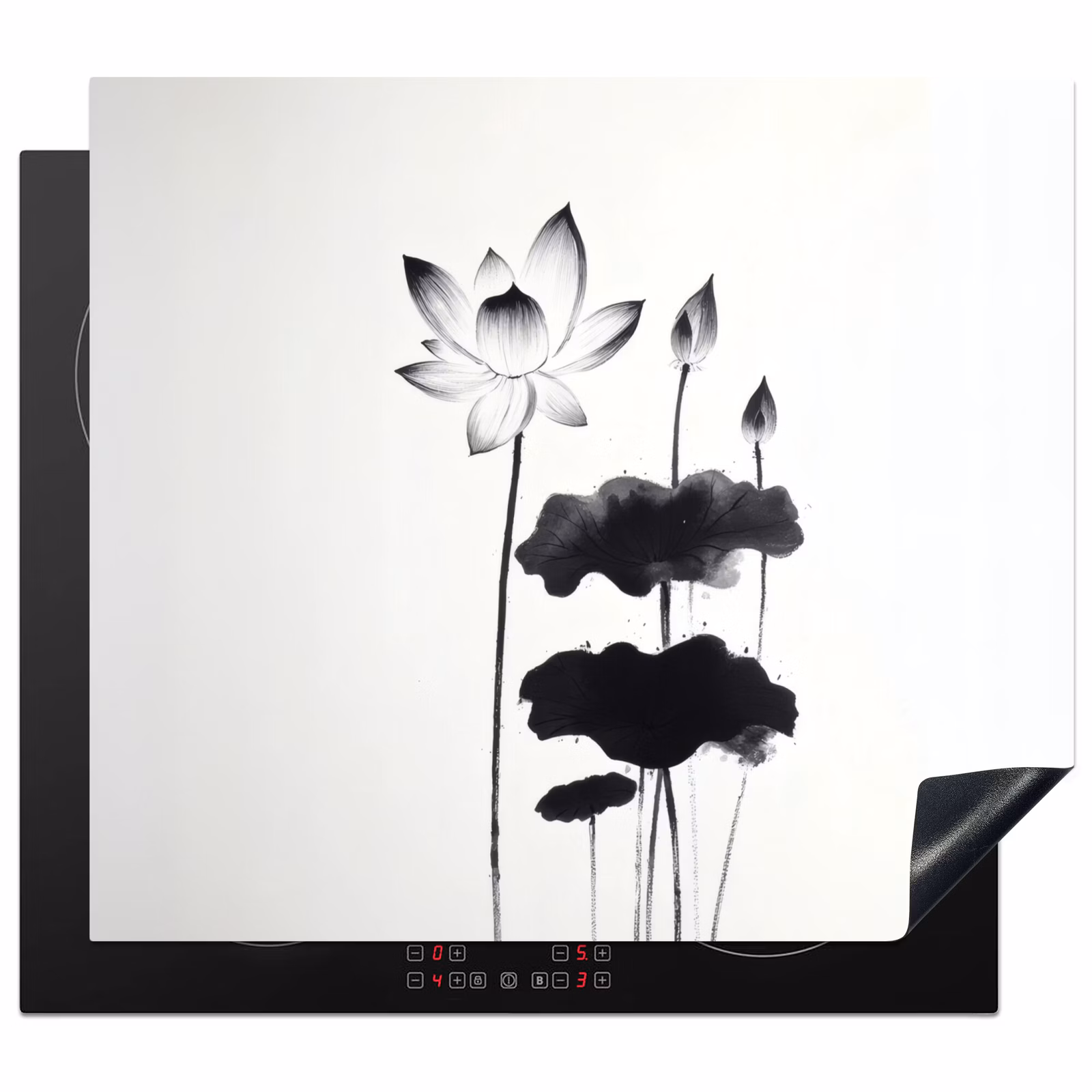 Protector de inducción - Hojas - Negro - Flor de loto - Minimalista — 1
