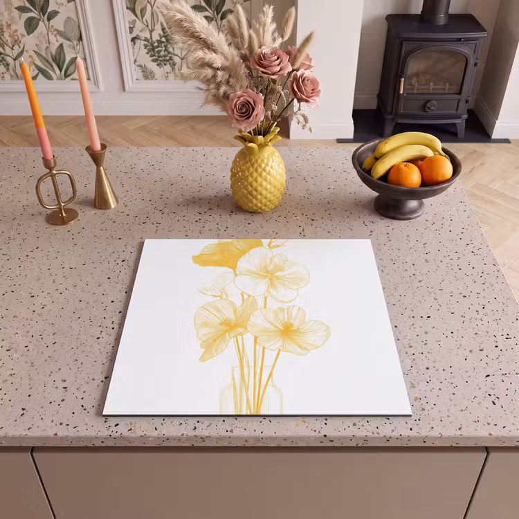 Protector de inducción - Dibujo lineal - Flores - Amarillo - Jarrón — 3