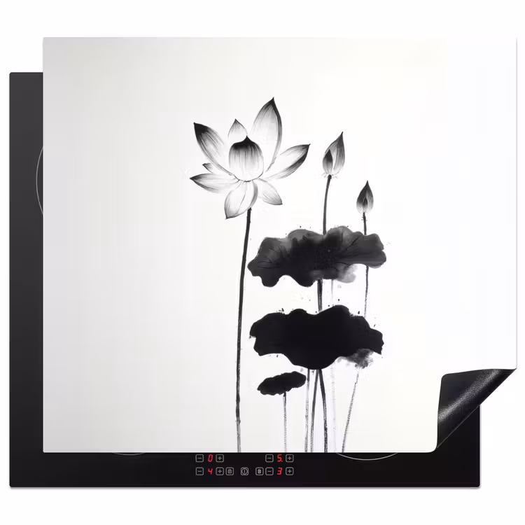 Protector de inducción - Hojas - Negro - Flor de loto - Minimalista — 1