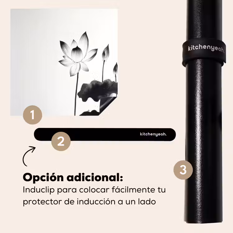 Protector de inducción - Hojas - Negro - Flor de loto - Minimalista — 8